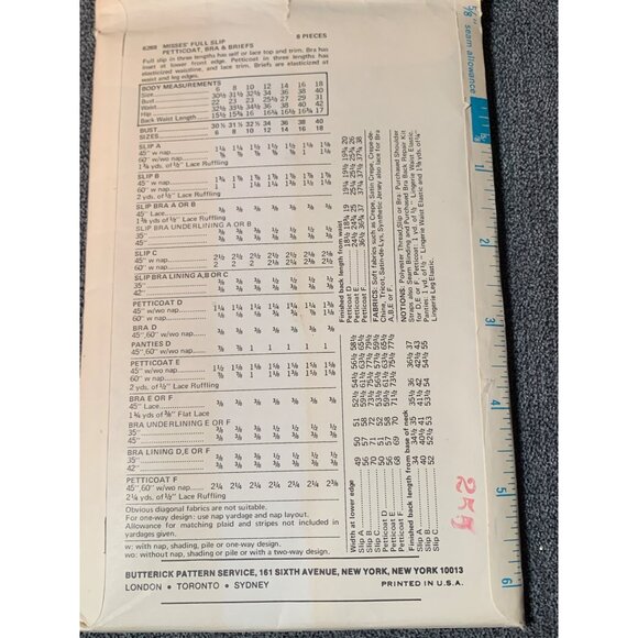 Butterick Petticoat Slip Bra Briefs Sewing Pattern Sz 10 6288 - uncut - Picture 3 of 4